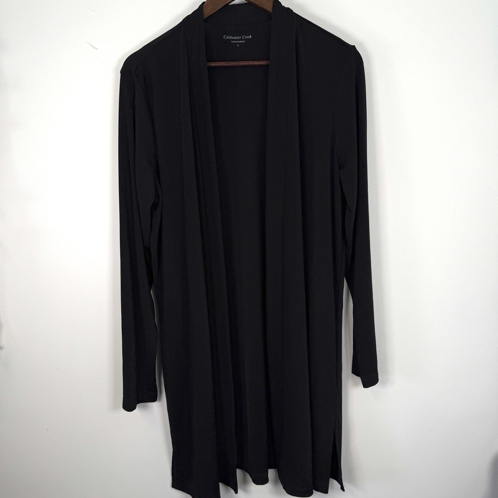 Coldwater Creek Cardigan Black Stretchy Long‎ Sleeve No Closure Large